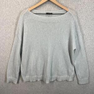 Eileen Fisher Mohair Wool Chain Knit Sweater Womens M Gray Boat Neck NWOT
